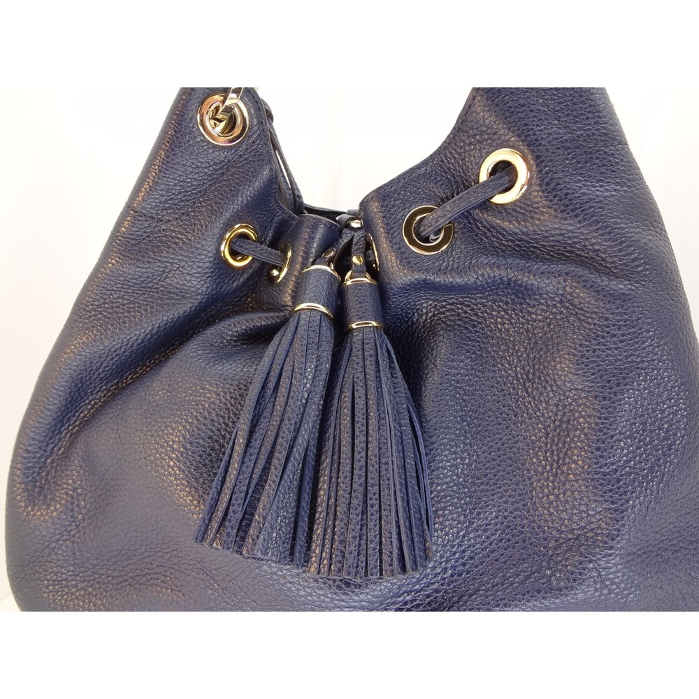 Michael Kors Camden Navy Blue Large Leather Drawstring Bucket Bag Tassels - Picture 2 of 8